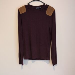 Polo by Ralph Lauren Long-Sleeve Top with Tan Shoulder Patches - Brown